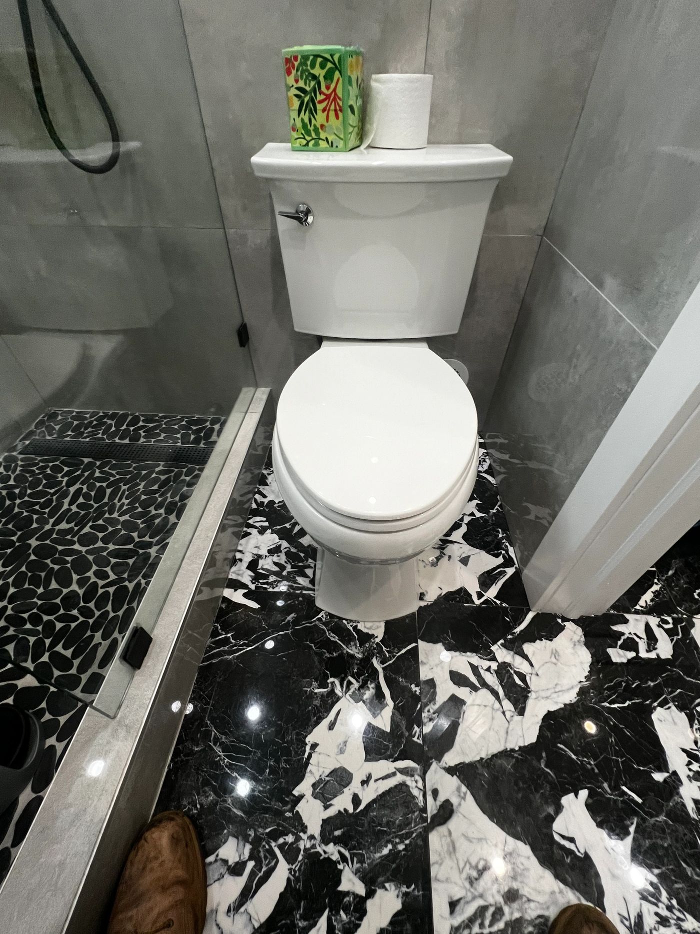 Toilet installation in a renovated bathroom